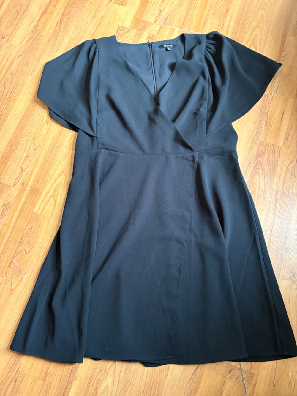 Madewell Black V-Neck Midi Dress with Flutter Sleeves